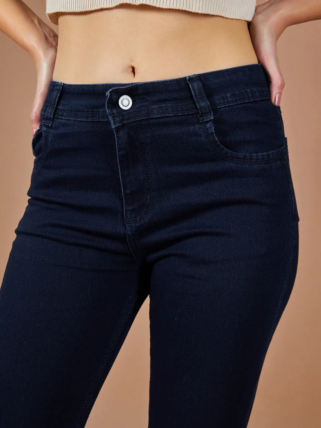 24/7 comfort Navy Blue Mid Rise Solid Stretchable Denim Jeans