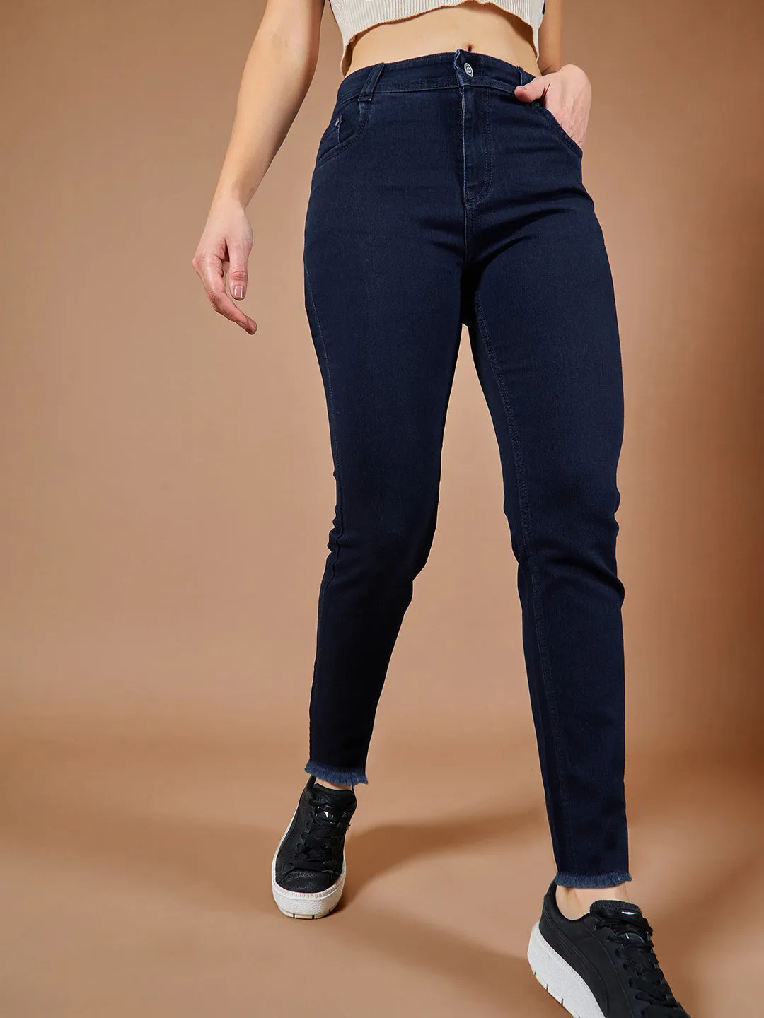 24/7 comfort Navy Blue Mid Rise Solid Stretchable Denim Jeans