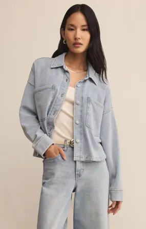 All Day Cropped Knit Denim Jacket