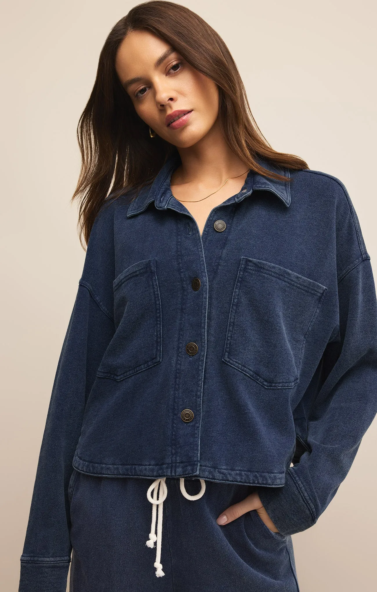 All Day Cropped Knit Denim Jacket