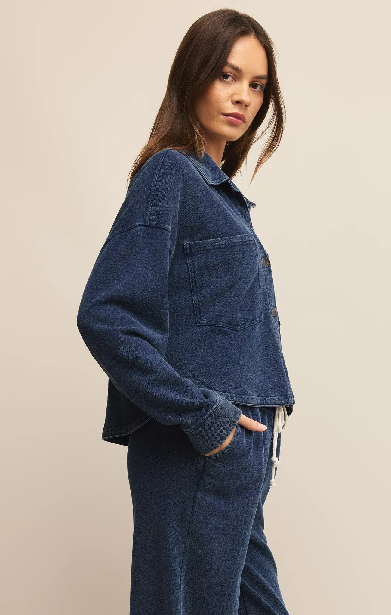 All Day Cropped Knit Denim Jacket