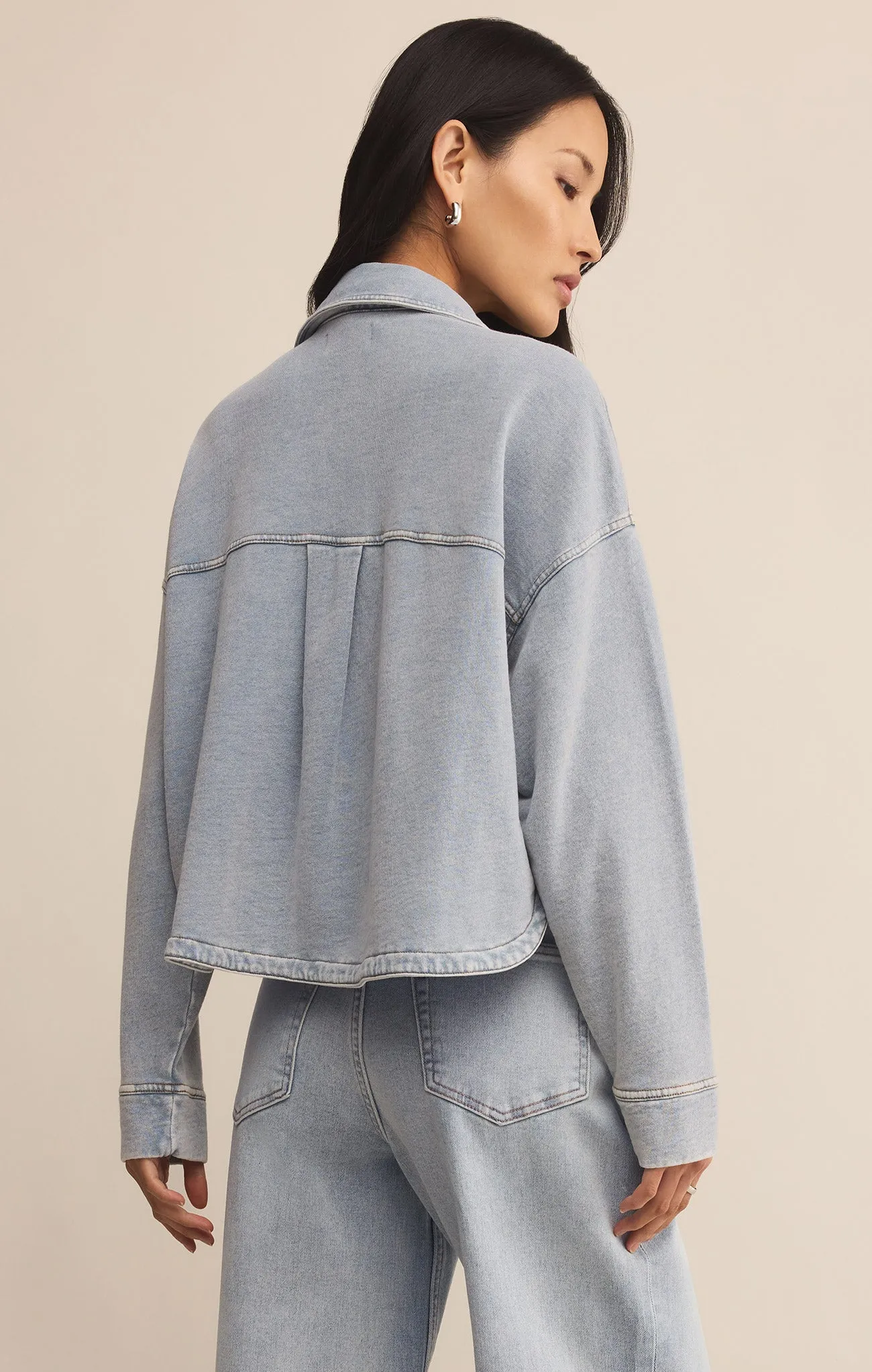 All Day Cropped Knit Denim Jacket