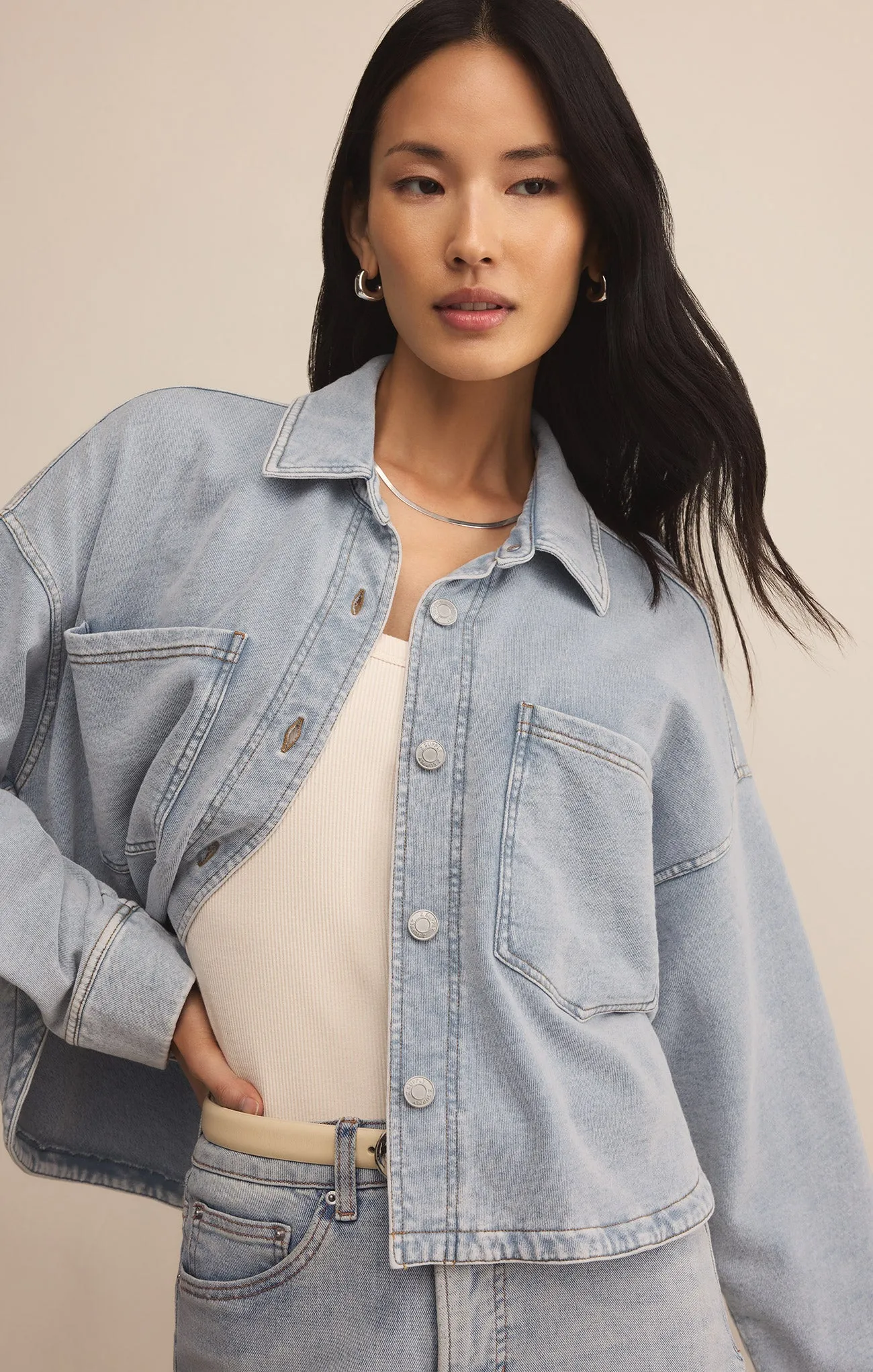 All Day Cropped Knit Denim Jacket