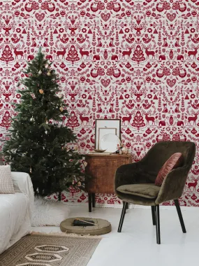 'Annika' Scandinavian' Wallpaper by Nathan Turner - Red