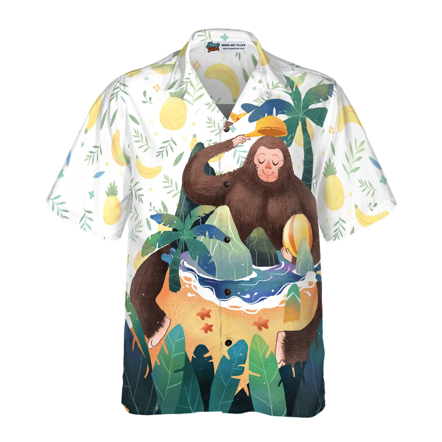 Artistic Bigfoot on the Beach Hawaiian Shirts for Men, Sasquatch Shirts