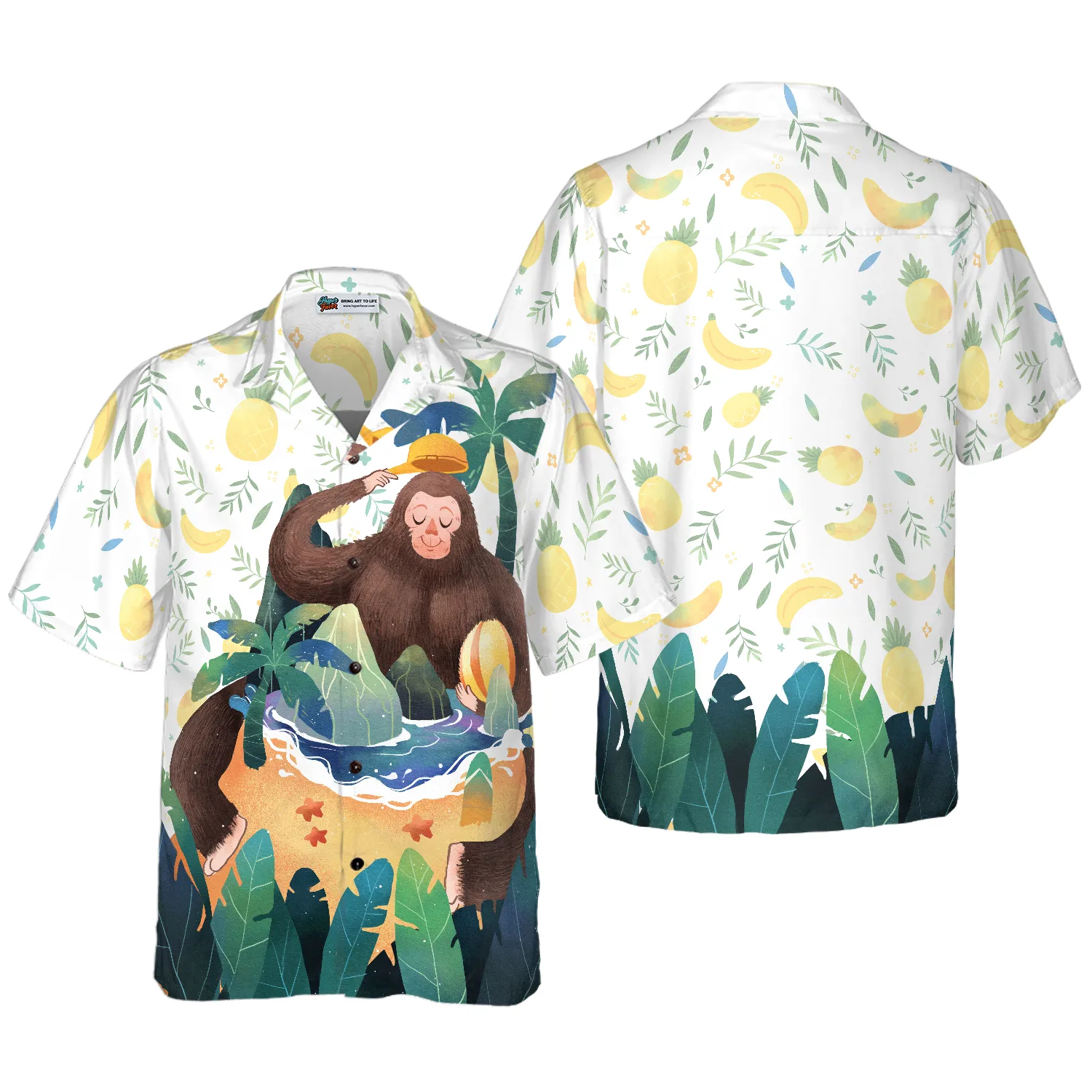 Artistic Bigfoot on the Beach Hawaiian Shirts for Men, Sasquatch Shirts