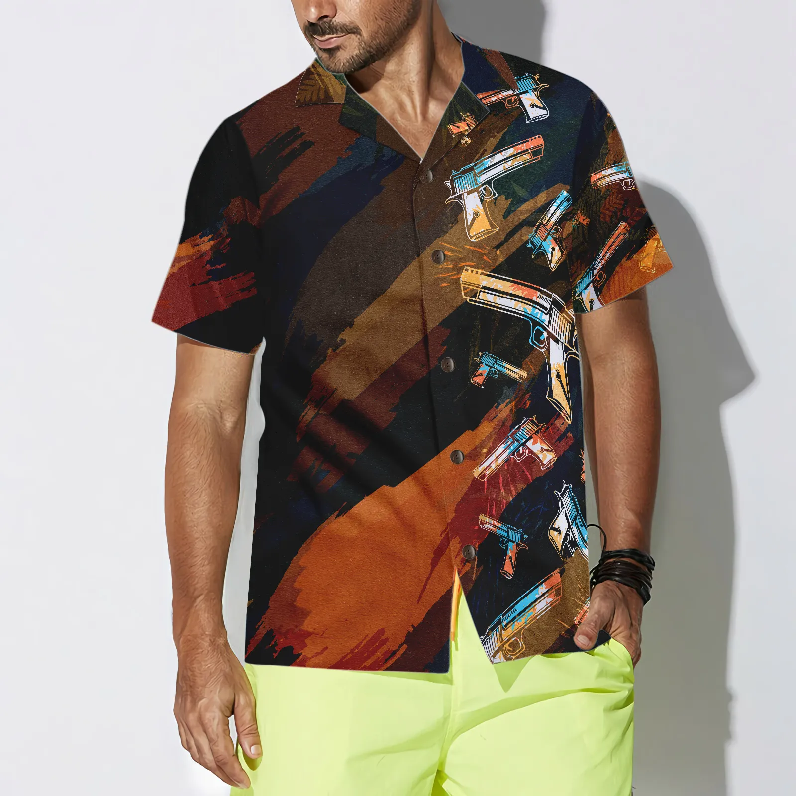 Artistic Tropical Gun Hawaiian Shirt For Men