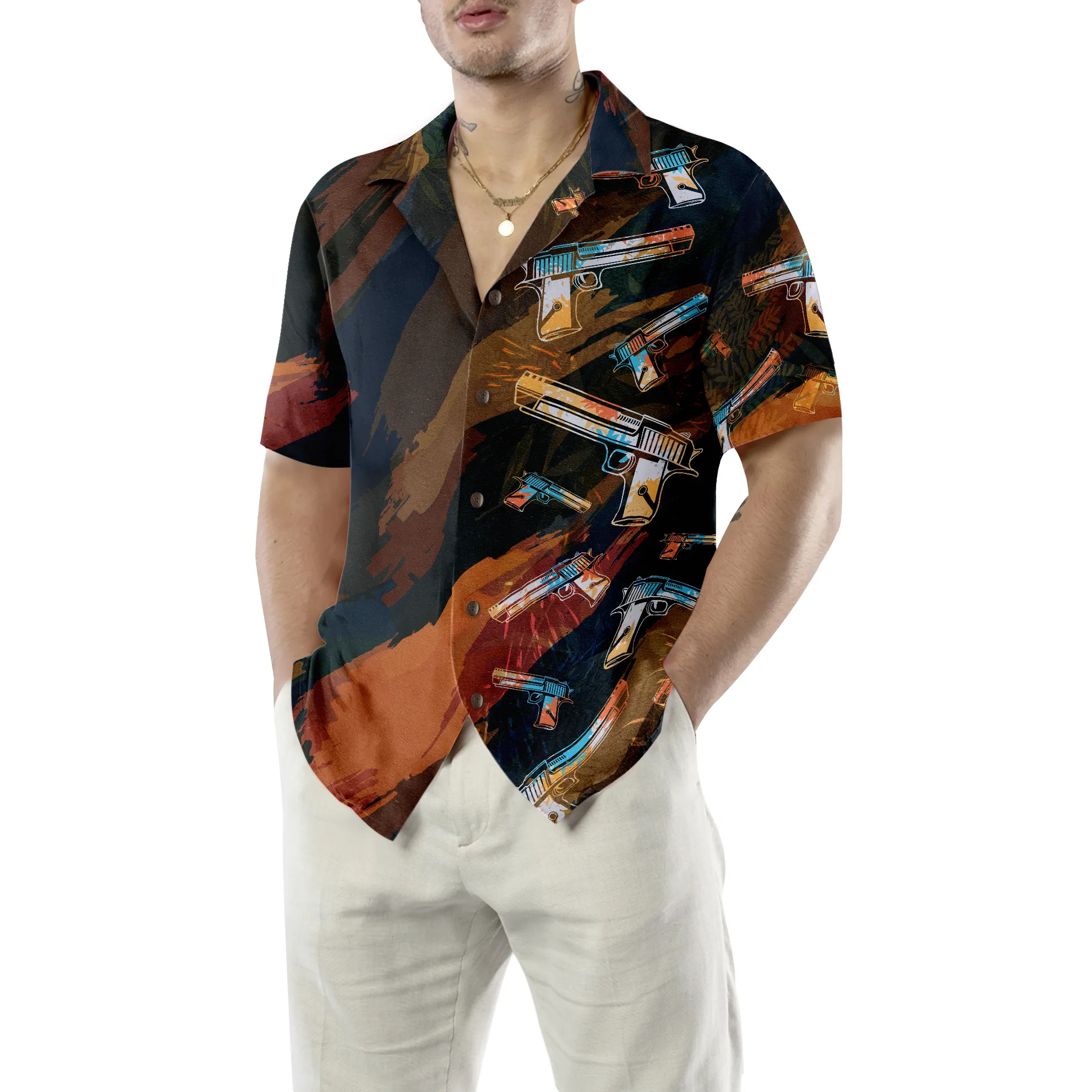 Artistic Tropical Gun Hawaiian Shirt For Men