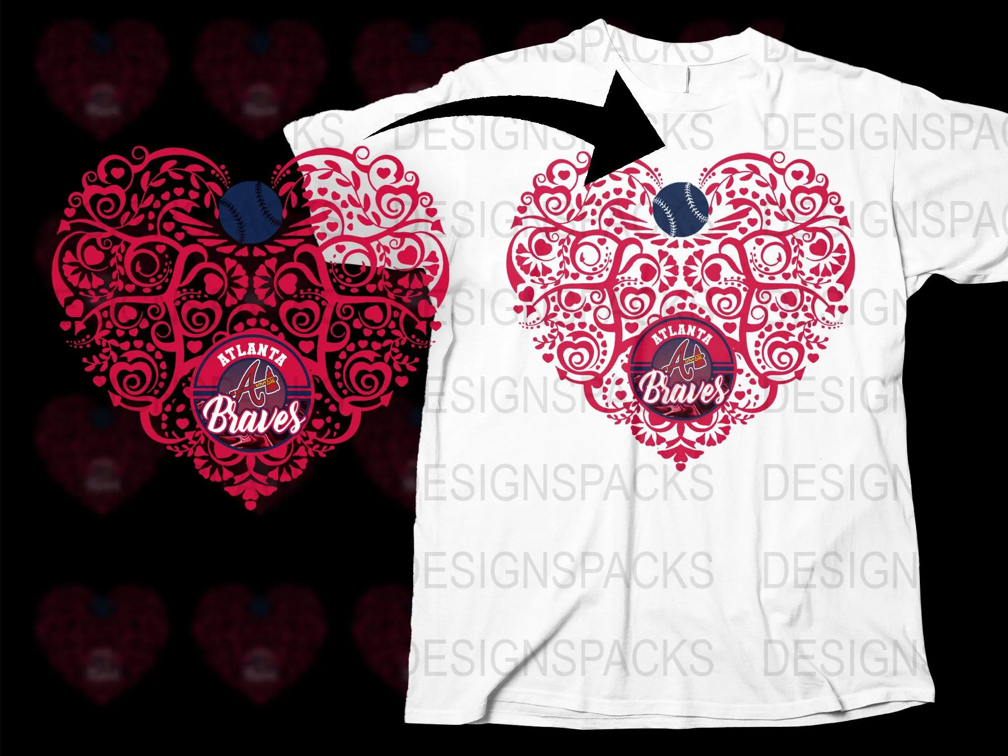 Atlanta Braves Artistic Heart Design Png Digital Download