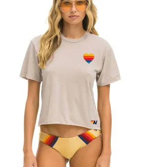 Aviator Nation Women Rainbow Heart Stitch Boyfriend Tee Sand