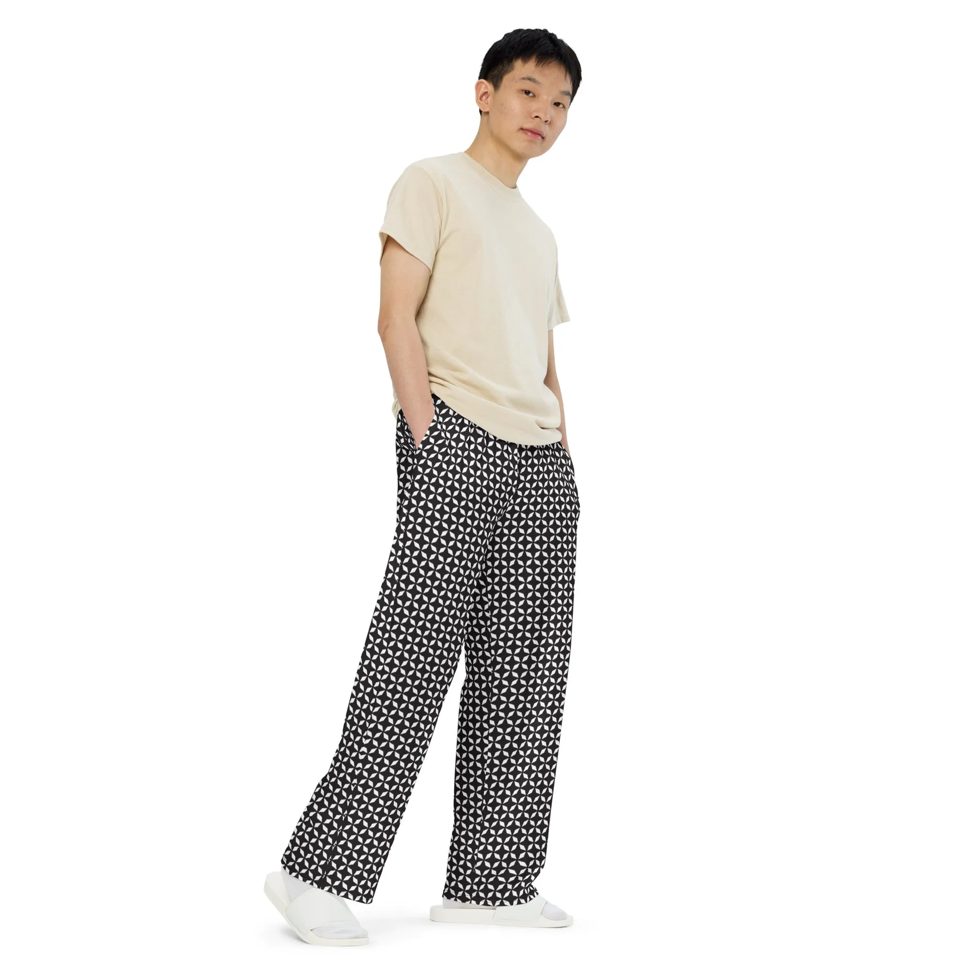 Black & Whitepatterned wide-leg pants