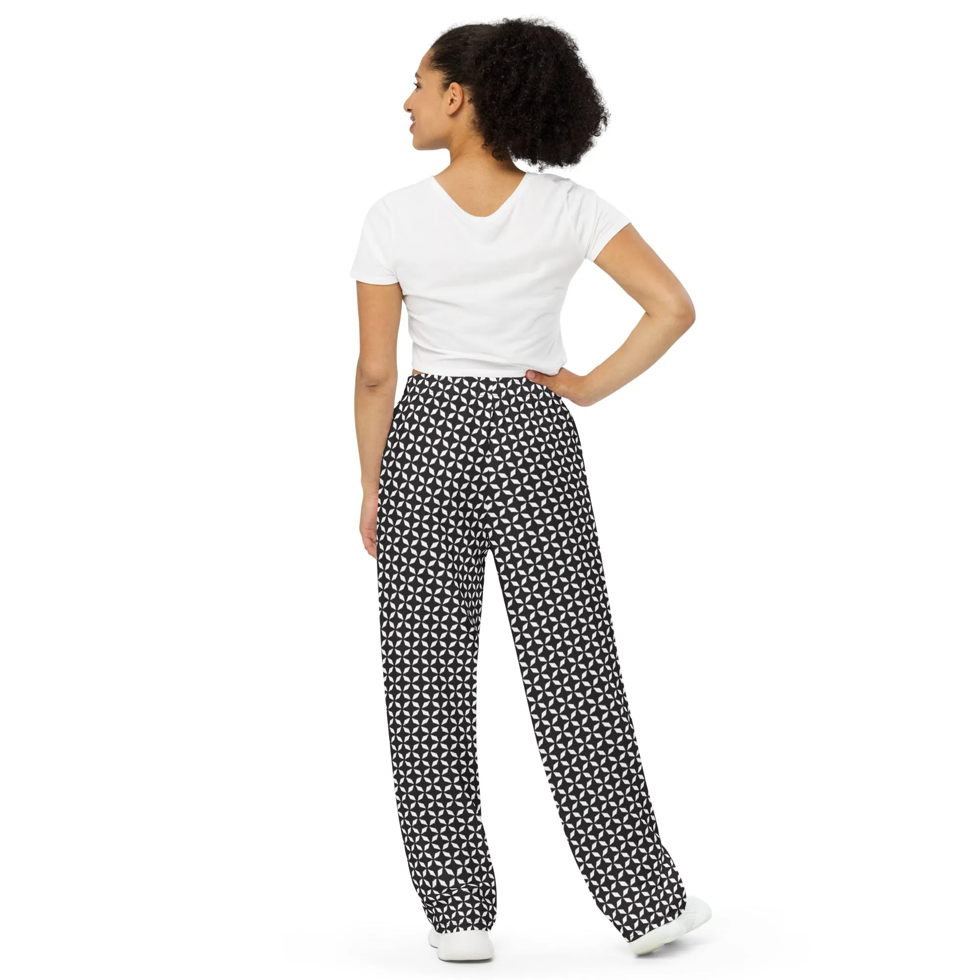 Black & Whitepatterned wide-leg pants