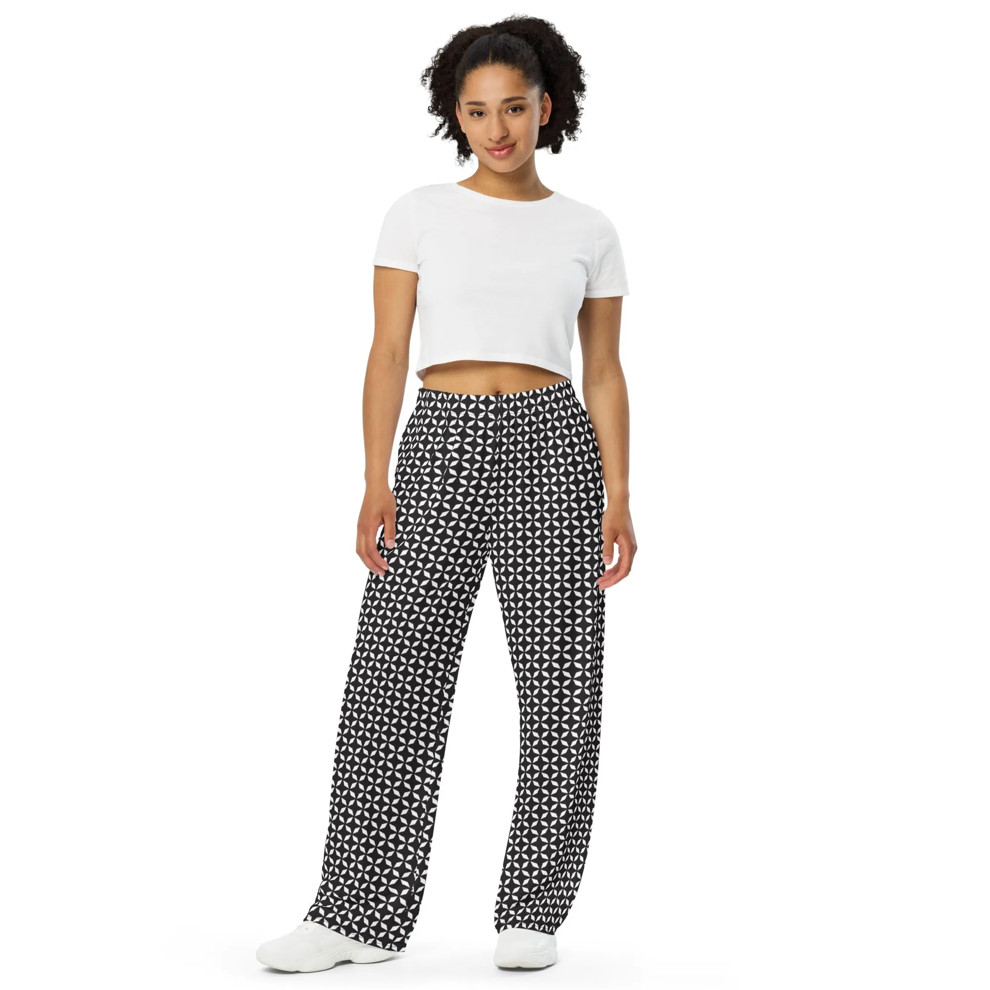 Black & Whitepatterned wide-leg pants