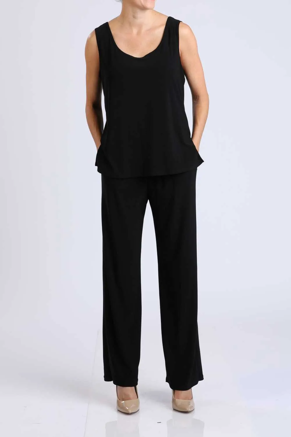 Black Wide Leg Long Pants & Scoop Neck Tank Top