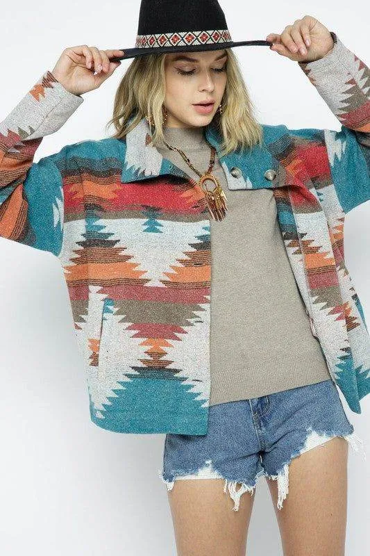 Blue B Soft Comfy Light Weight Aztec Pattern Jacket