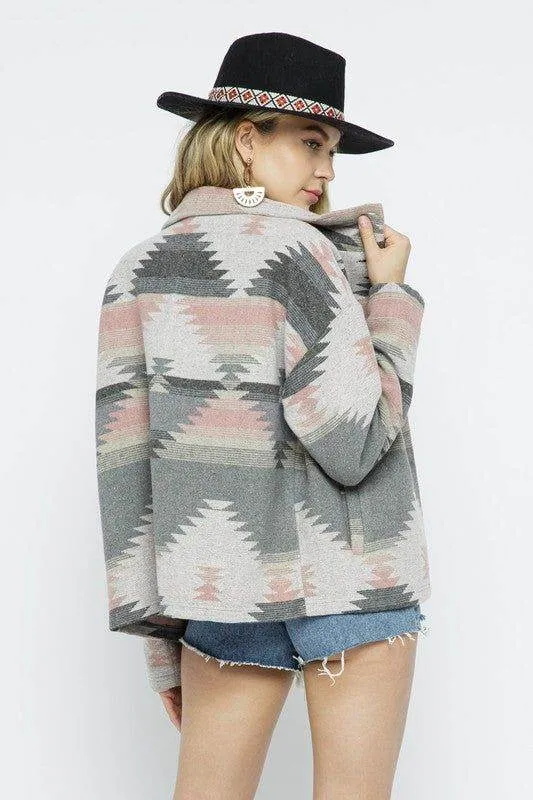 Blue B Soft Comfy Light Weight Aztec Pattern Jacket