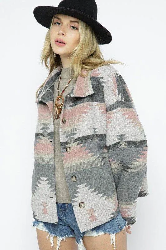 Blue B Soft Comfy Light Weight Aztec Pattern Jacket