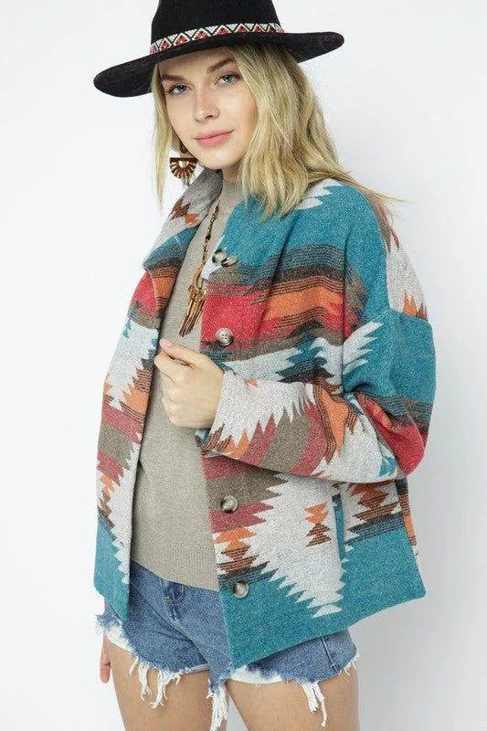 Blue B Soft Comfy Light Weight Aztec Pattern Jacket