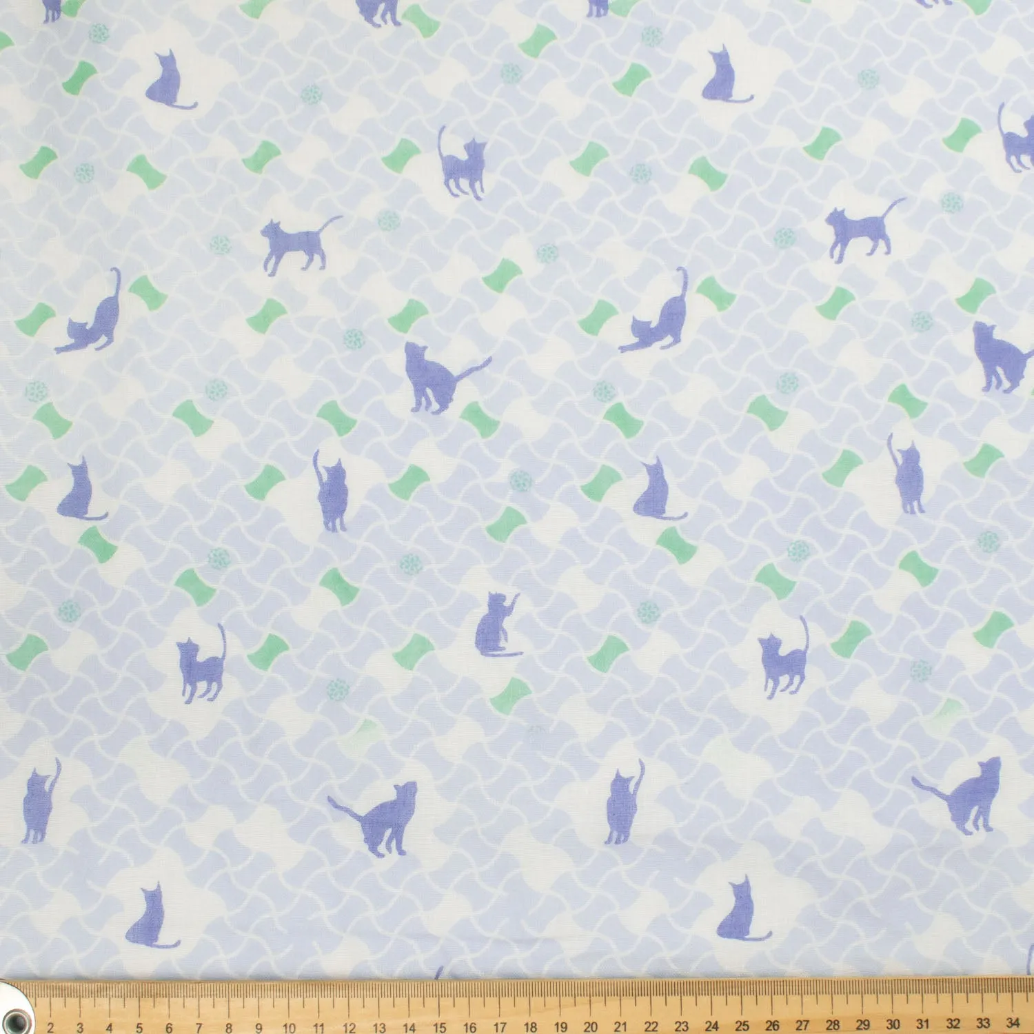 Border Printed Cotton Voile Design-18 Cats on Blue/Owls on Yellow/Green Florals