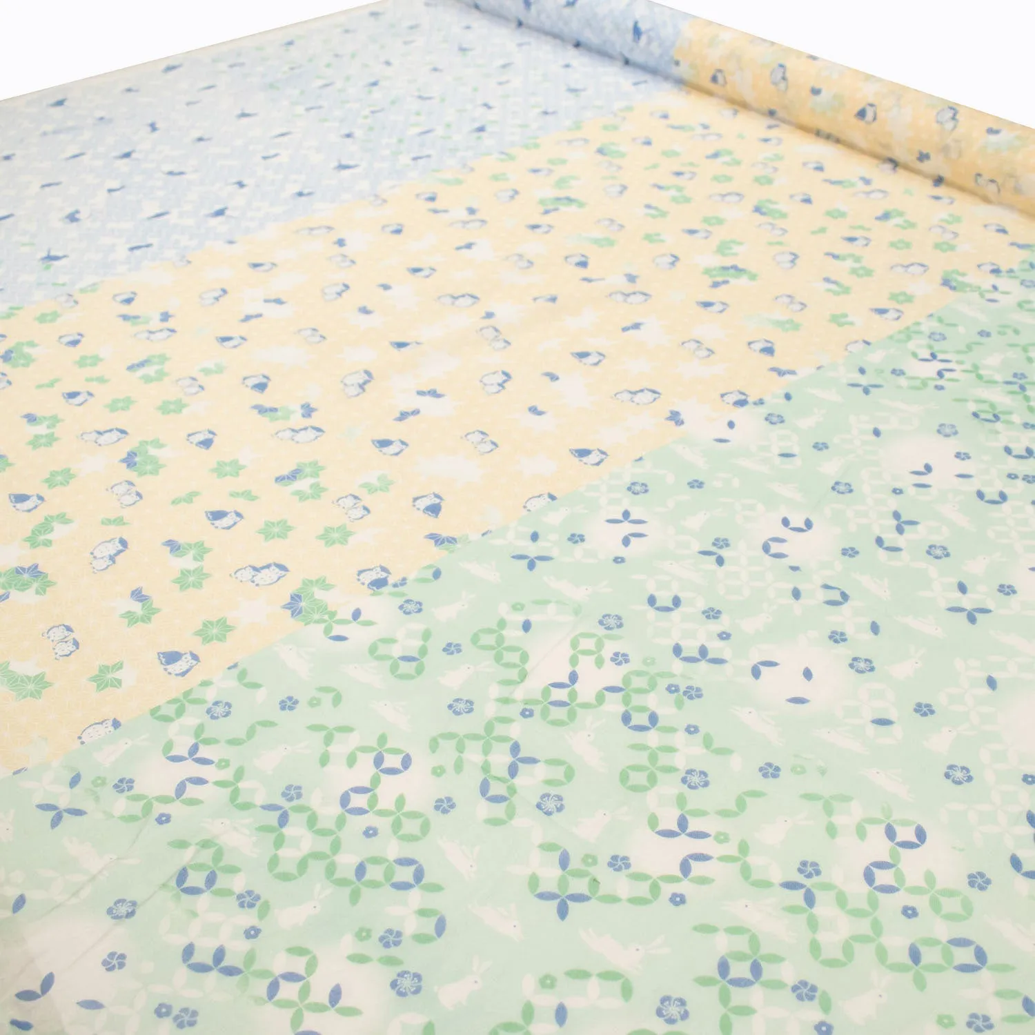 Border Printed Cotton Voile Design-18 Cats on Blue/Owls on Yellow/Green Florals