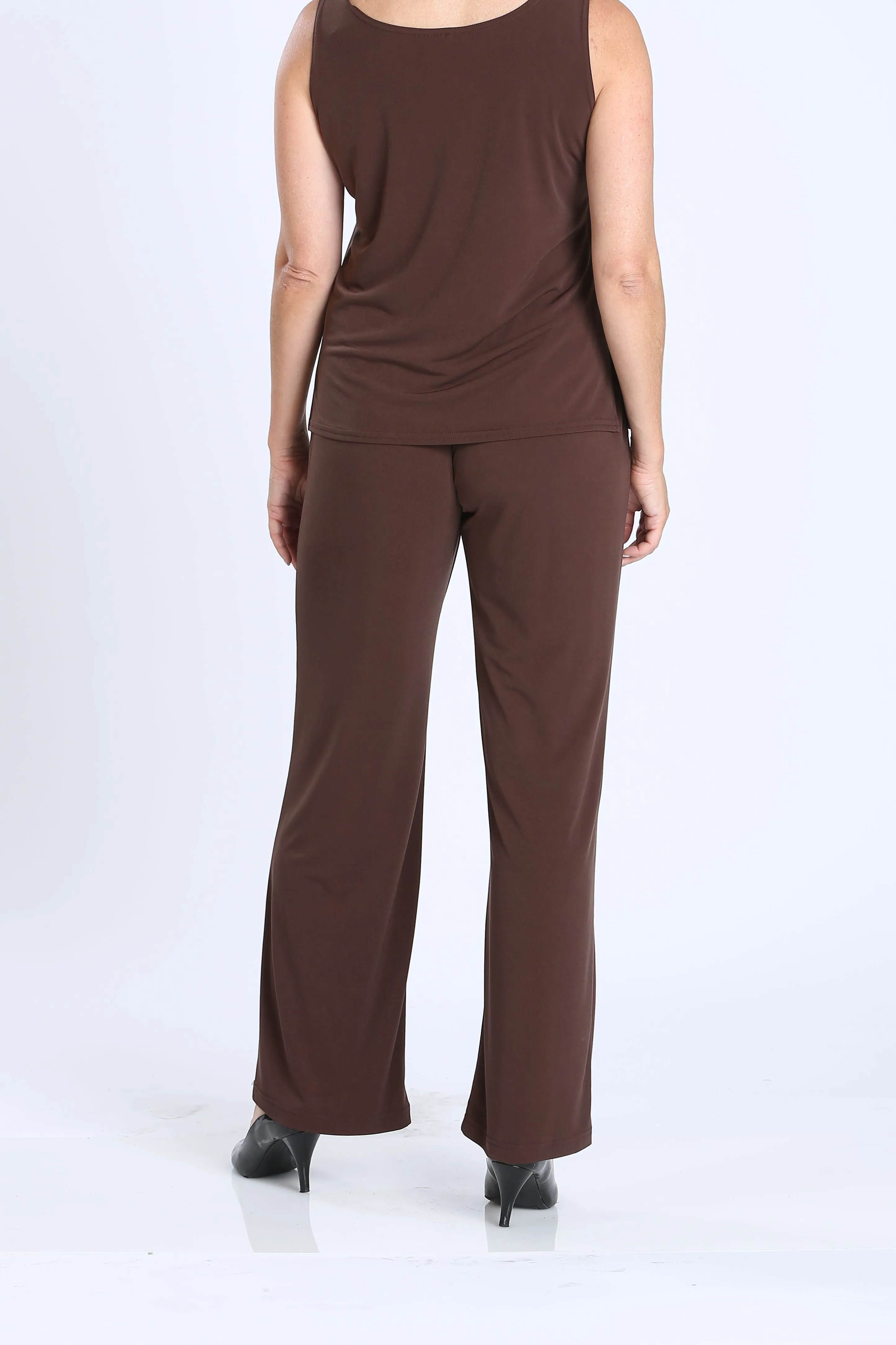 Brown Wide Leg Long Pants & Scoop Neck Tank Top