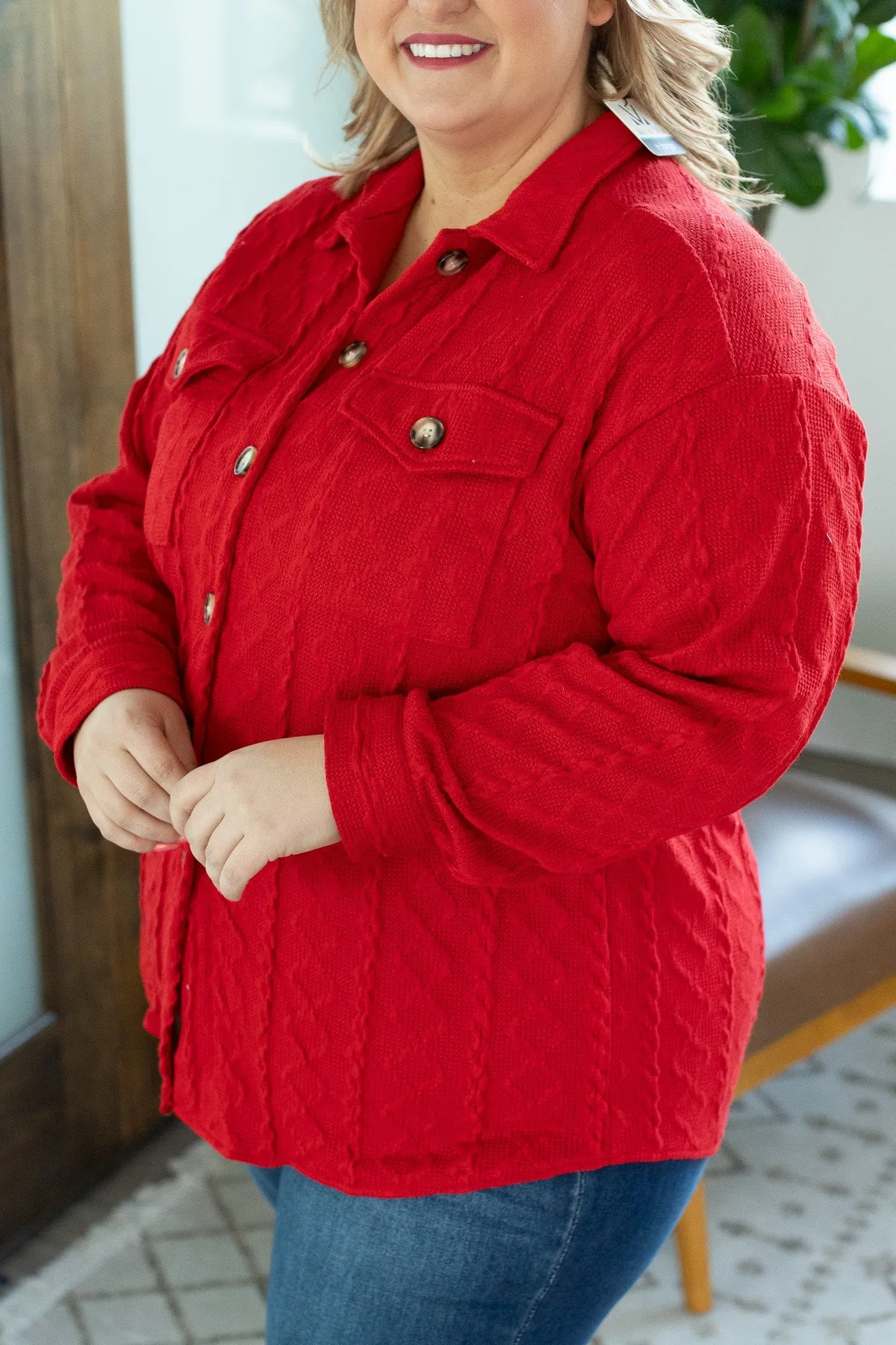 Cable Knit Shacket - Red by Michelle Mae