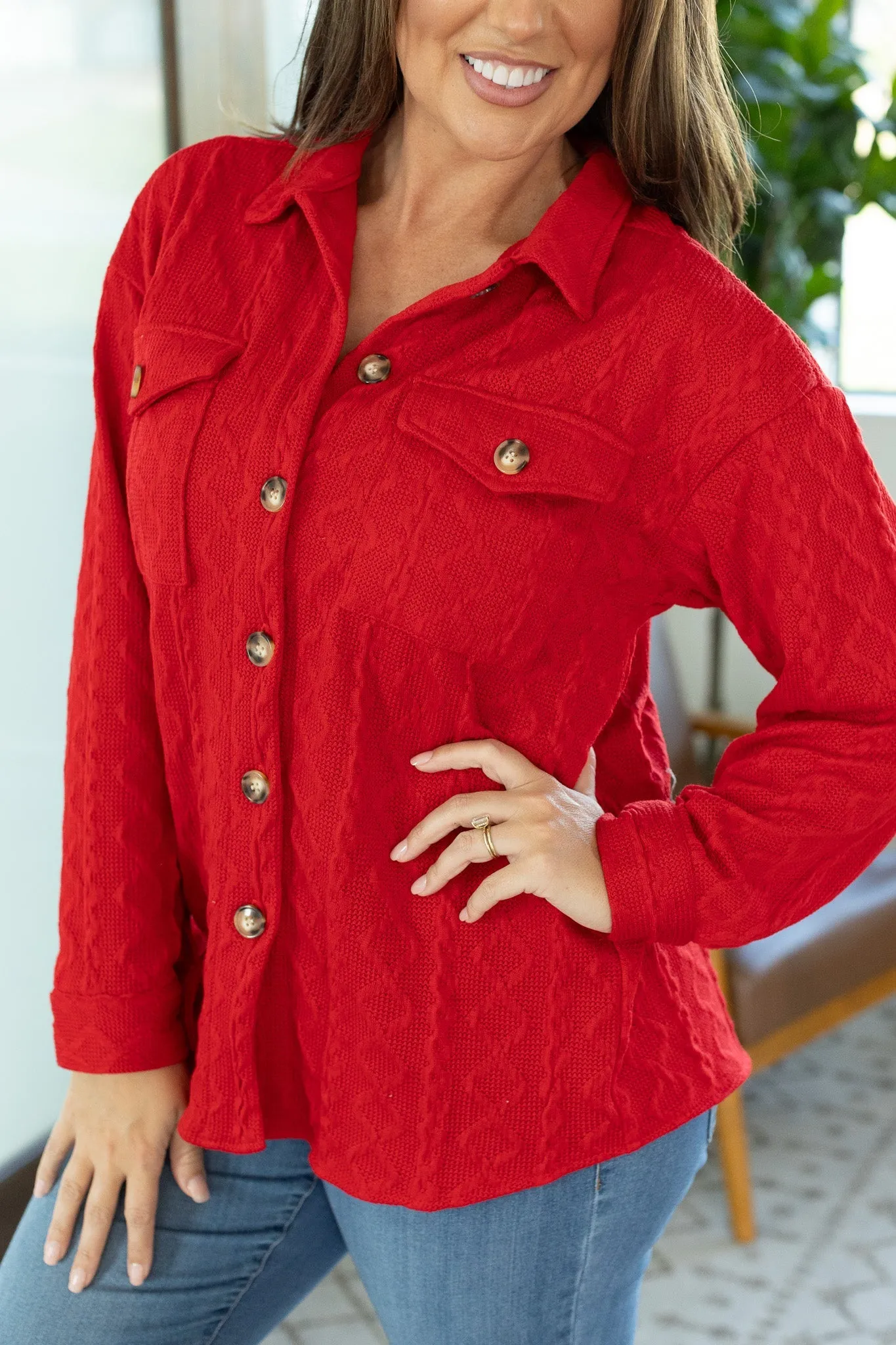 Cable Knit Shacket - Red by Michelle Mae