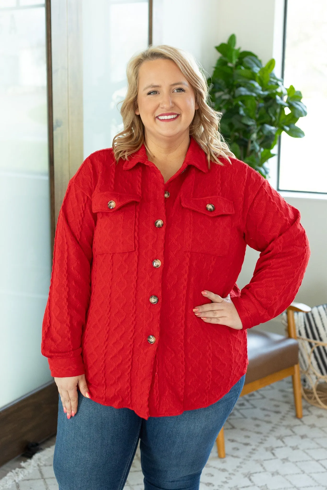 Cable Knit Shacket - Red by Michelle Mae