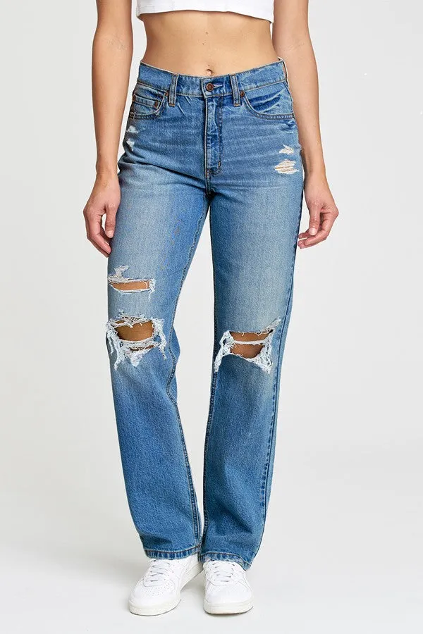 Calla Blue Distressed Relaxed Staright Leg Denim Jeans