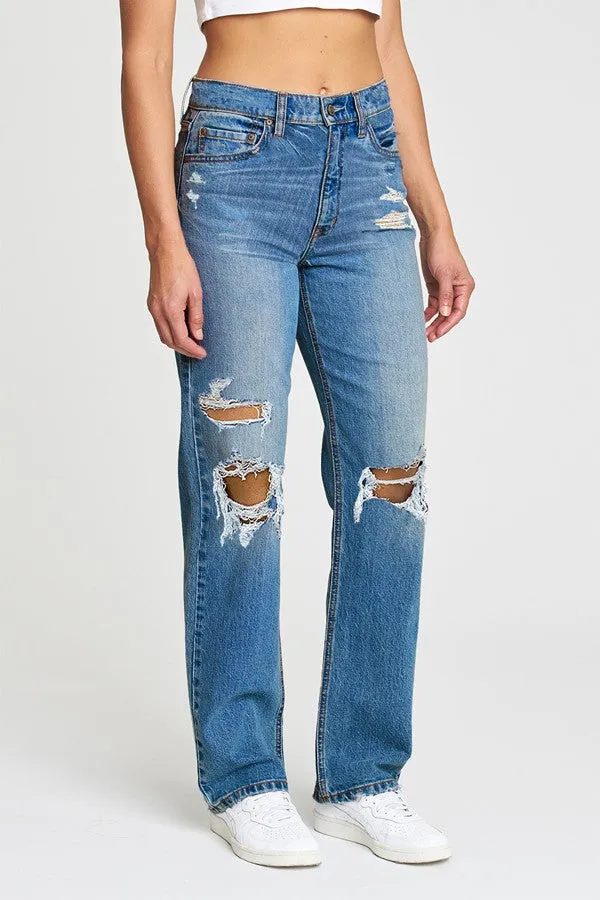 Calla Blue Distressed Relaxed Staright Leg Denim Jeans