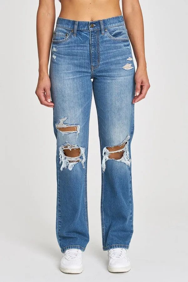 Calla Blue Distressed Relaxed Staright Leg Denim Jeans