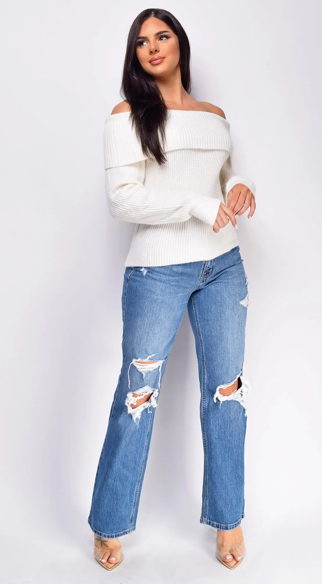 Calla Blue Distressed Relaxed Staright Leg Denim Jeans