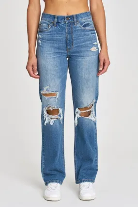 Calla Blue Distressed Relaxed Staright Leg Denim Jeans