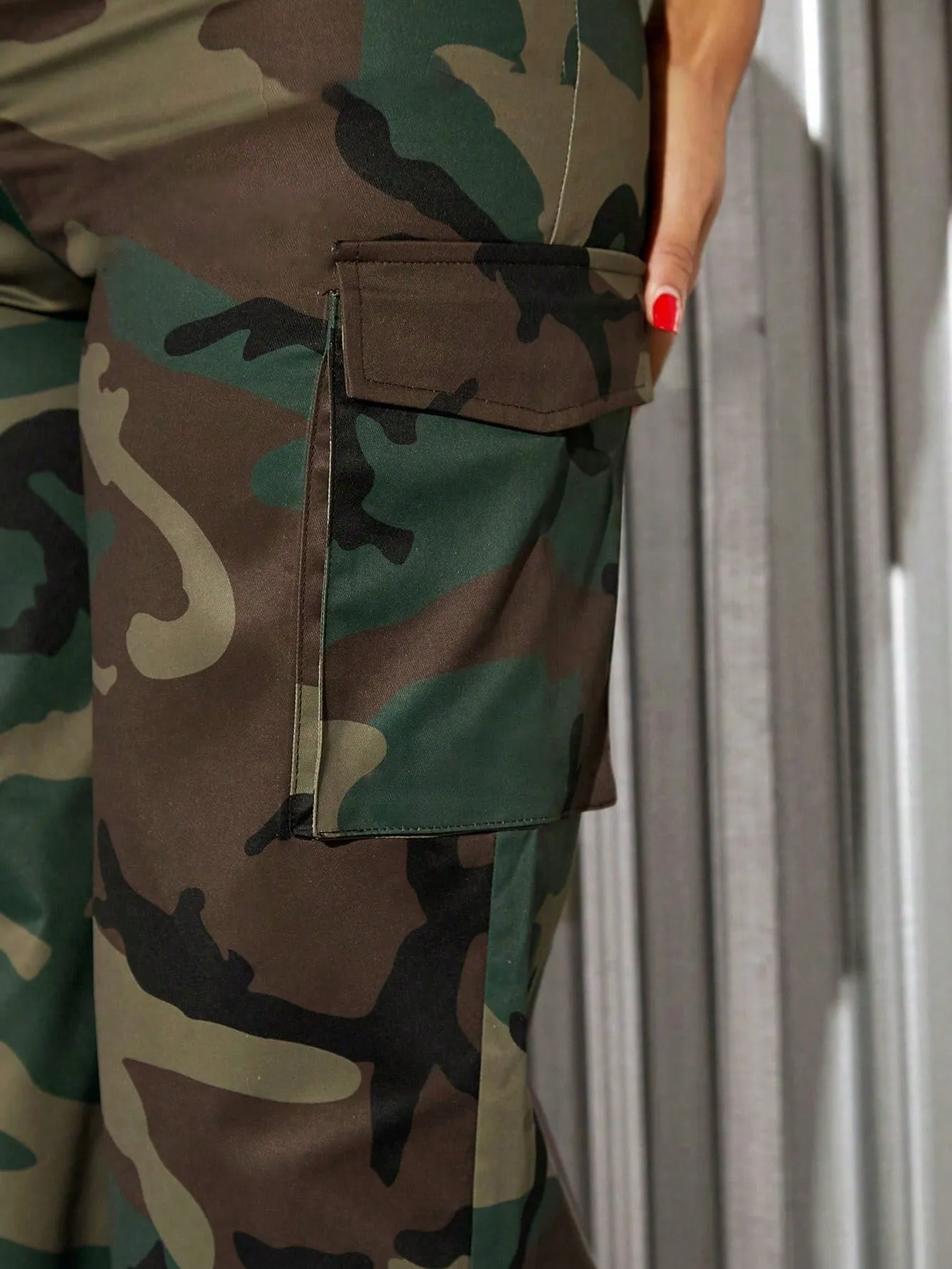 Camo Print Zip Back Tube Top Cargo Pants