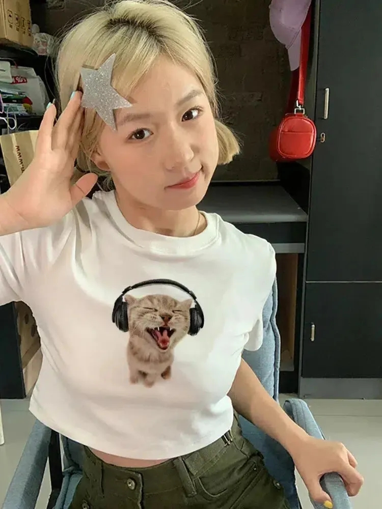 Cat with Earphones Tee