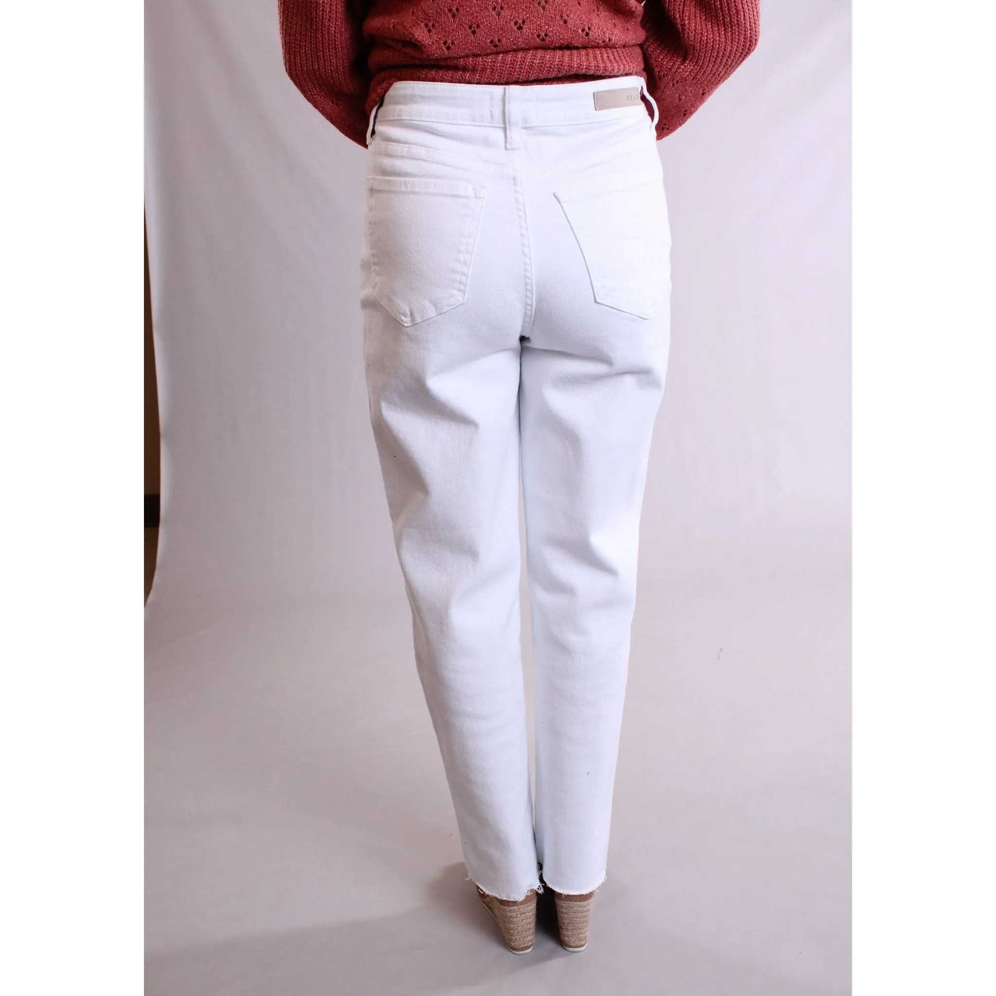 Cello High Rise Straight Leg Jean with Frayed Hem