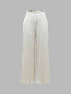 Comfy Elastic Waist Pleated Wide Leg Pants