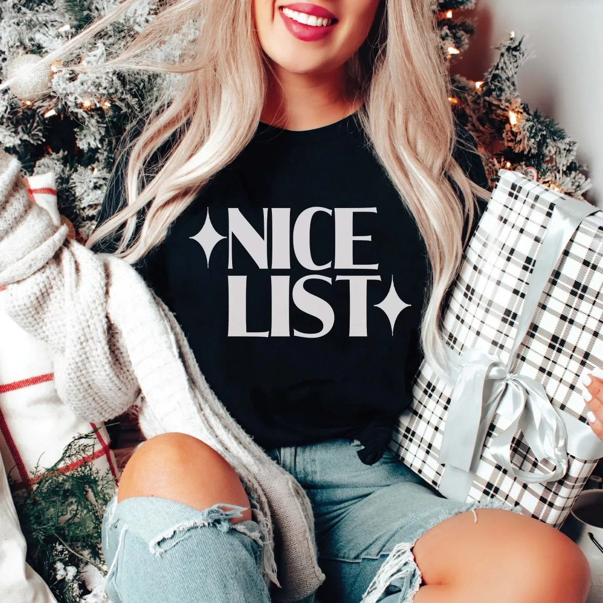 Couple Christmas Naughty & Nice Wholesale Bella Graphic Tee - Quick TAT