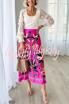 Creative Tropical Rainforest Unique Print High Rise Midi Skirt