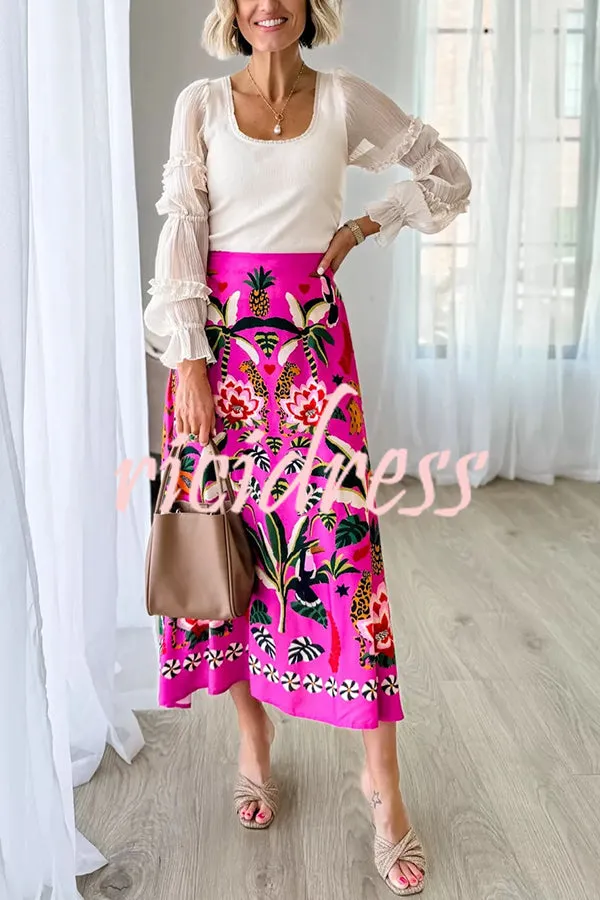 Creative Tropical Rainforest Unique Print High Rise Midi Skirt