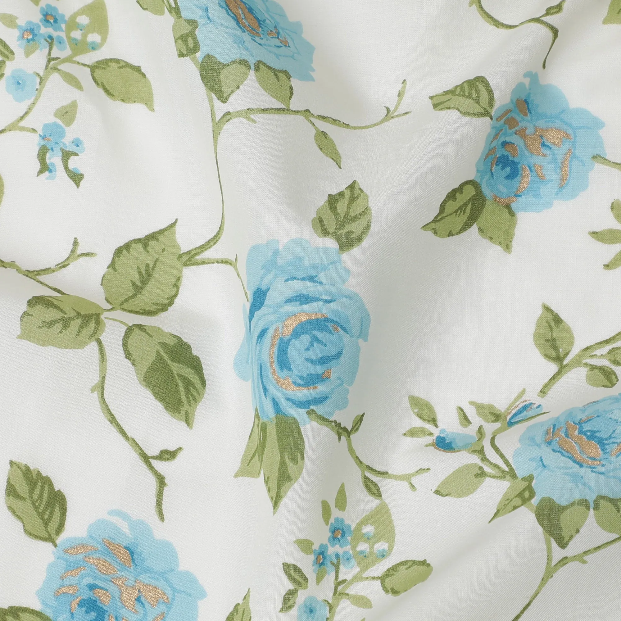 Delicate White and Blue Floral Print Cotton Lawn Fabric - 110 cm Width-D19971