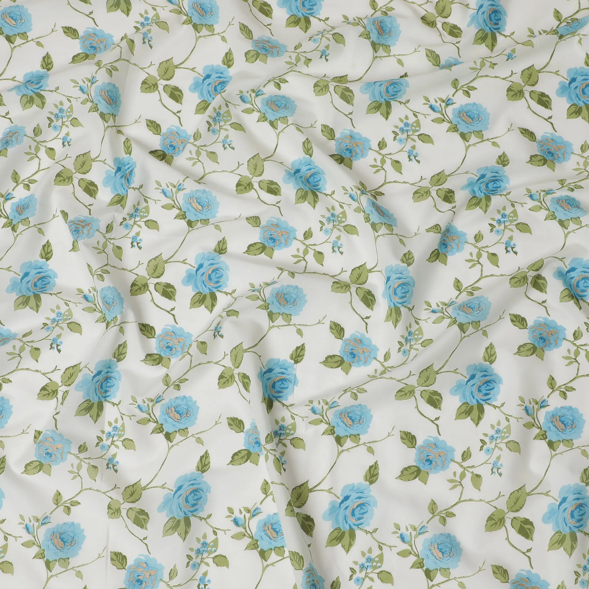 Delicate White and Blue Floral Print Cotton Lawn Fabric - 110 cm Width-D19971