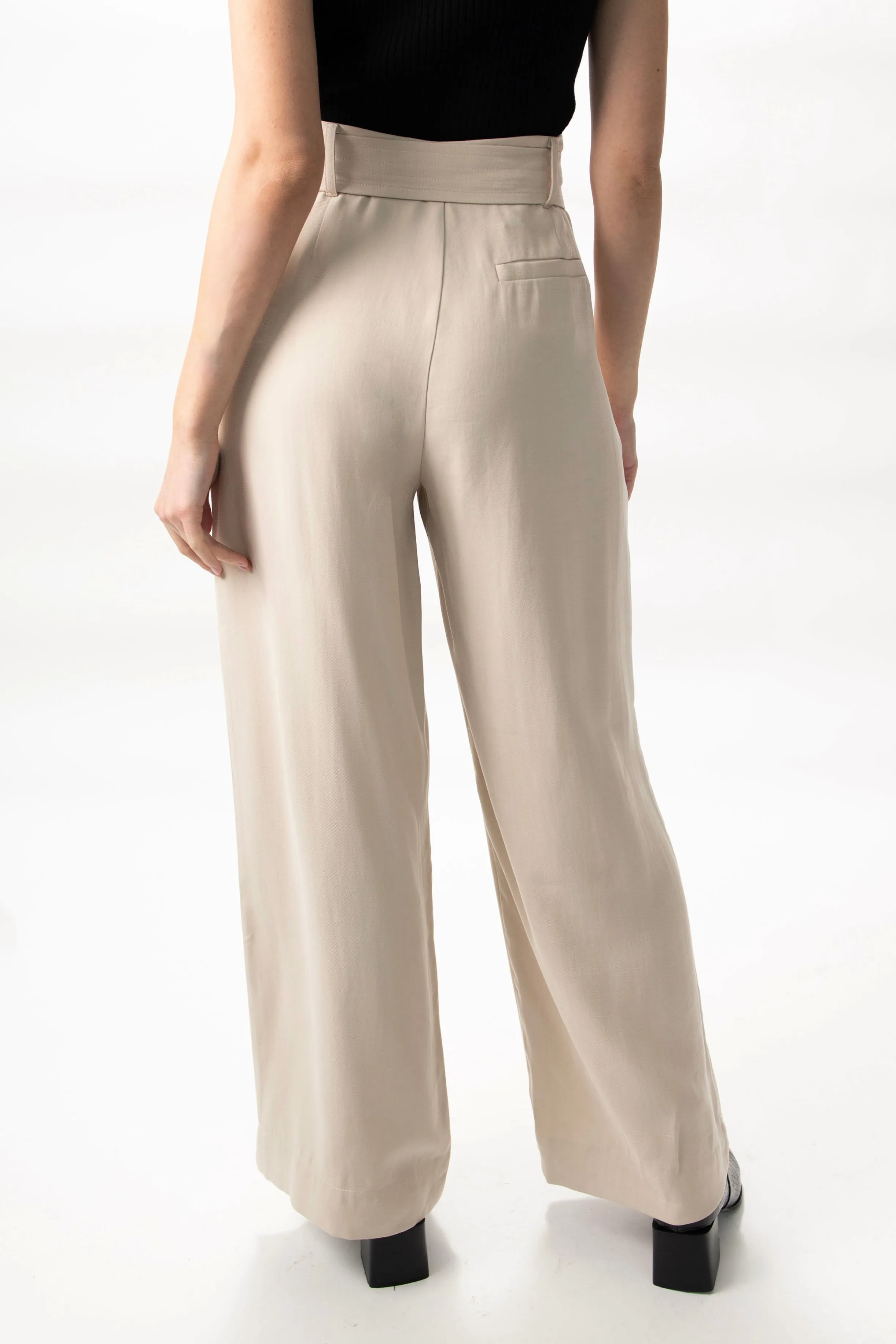 Fearless Sand Dune Pleat Front High Waist Belted Wide Leg Pant