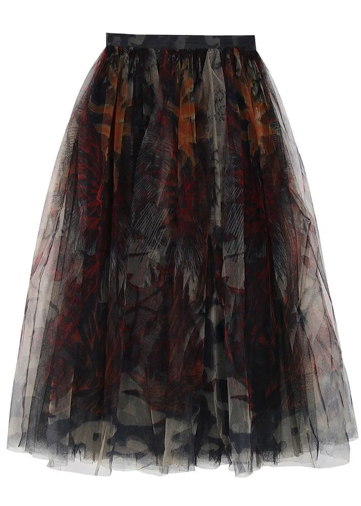 Fine Black Print Lace A Line Tulle Skirts Summer