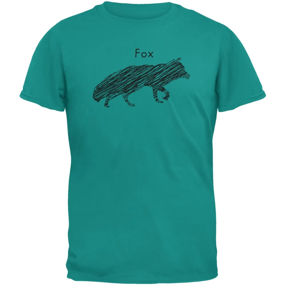 Fox Scribble Drawing Jade Green Adult T-Shirt