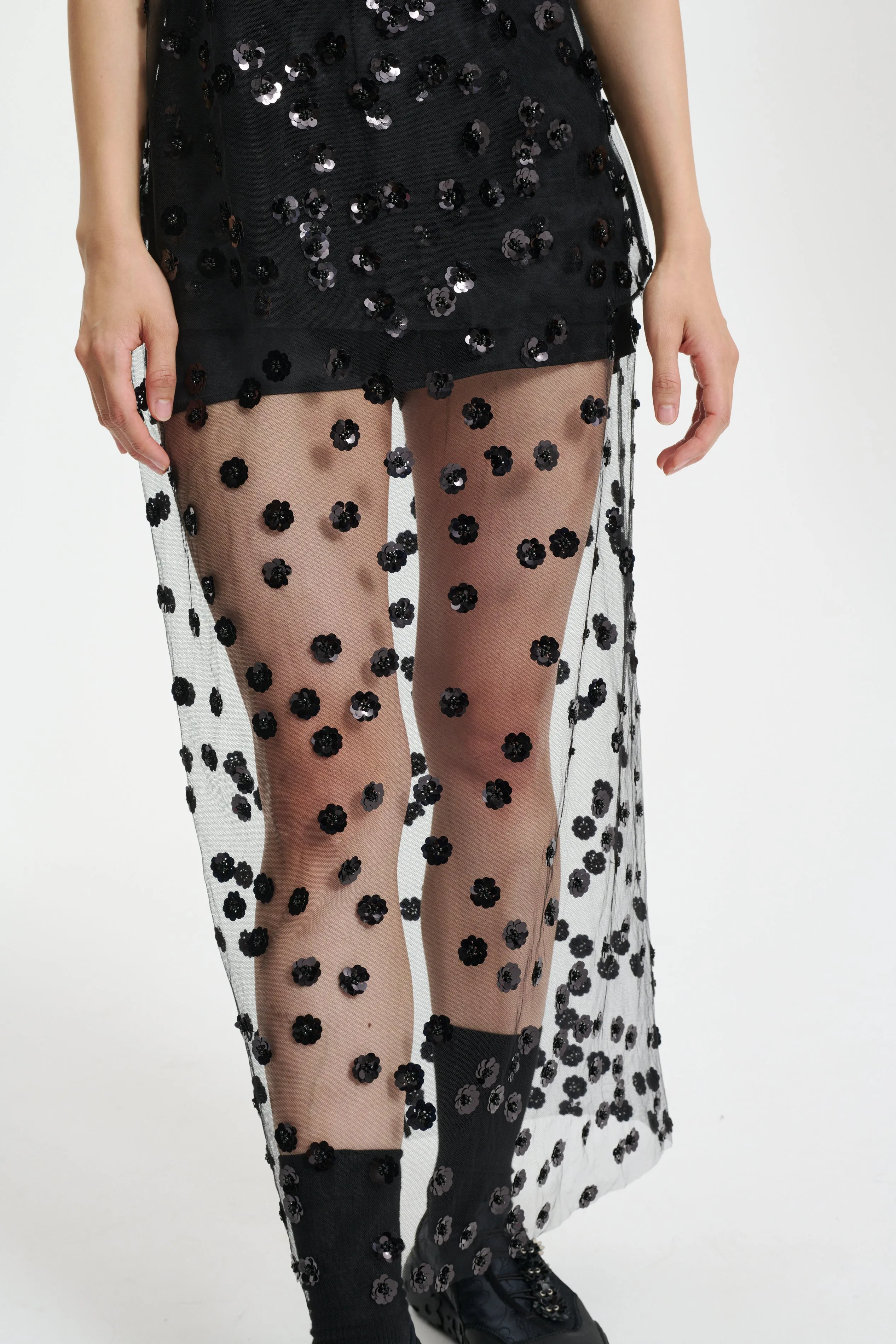 GUS | SKIRT SEQUIN BLOSSOM TULLE BLACK