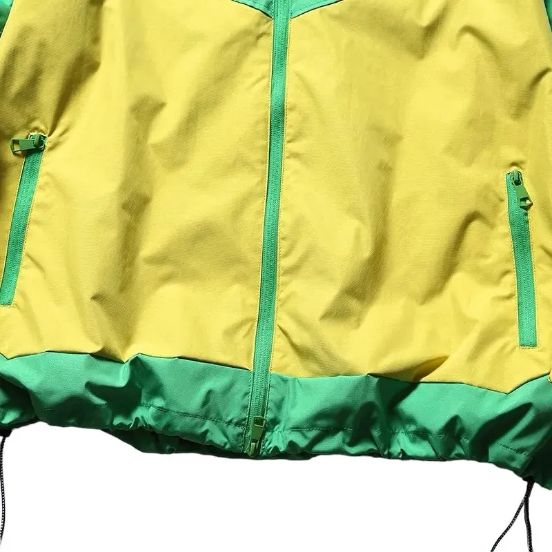 Hooded color block windbreaker