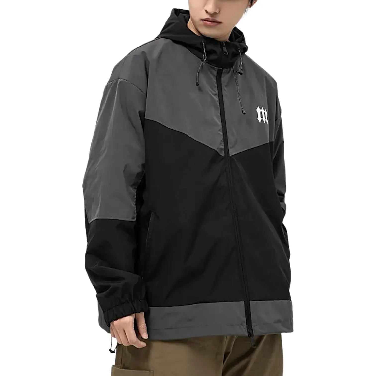 Hooded color block windbreaker