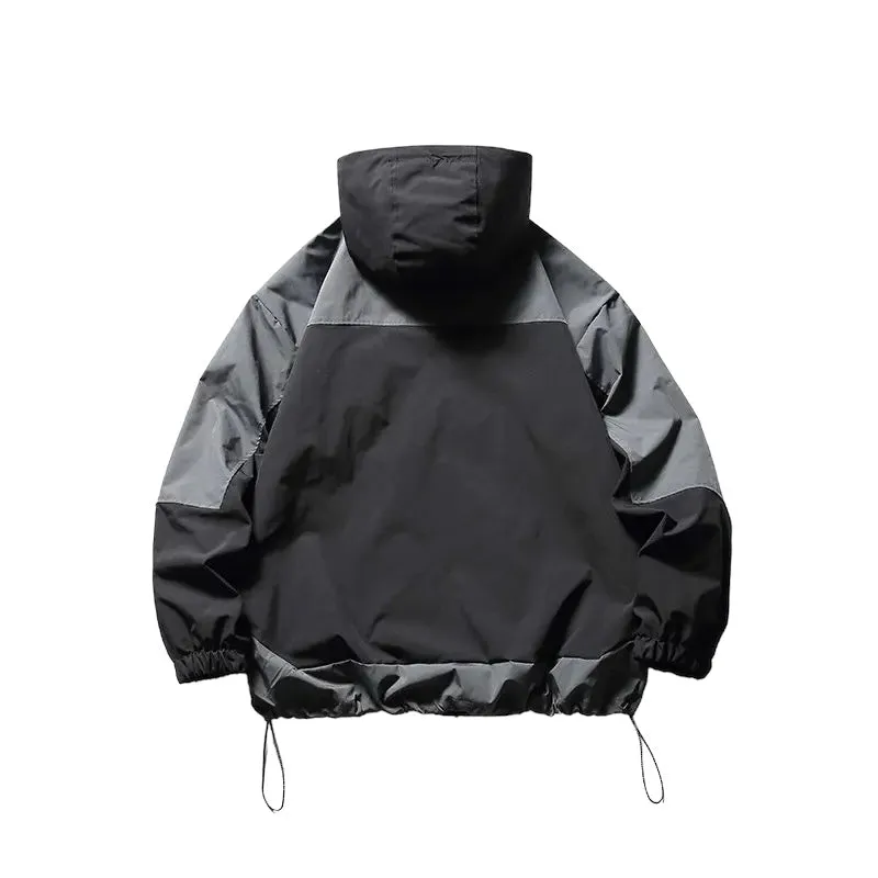 Hooded color block windbreaker