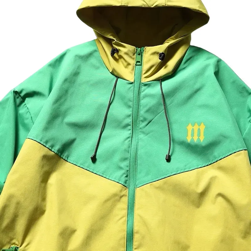 Hooded color block windbreaker